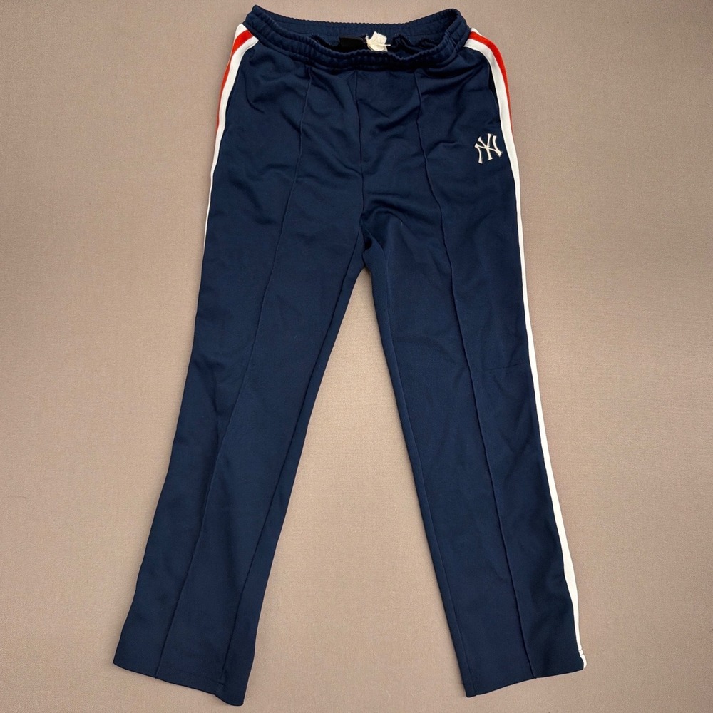 MLB New York Yankees Navy Blue Track Pants Red White Side Stripe Mens Small